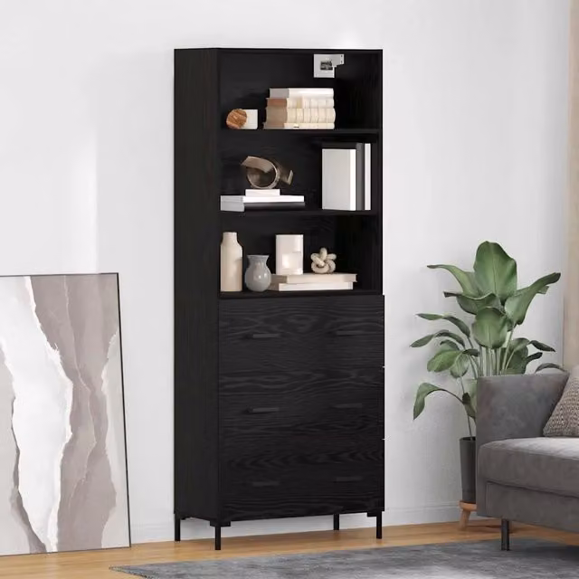 Credenza moderna vidaXL in legno ingegnerizzato color rovere nero L: 69,5 cm, P: 34 cm, H: 180 cm – 1