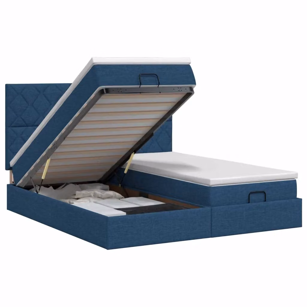 Letto matrimoniale con contenitore a sollevamento e materasso ibrido vidaXL, Blu e Bianco, L: 180 cm, P: 200 cm, H: 88 cm – 2