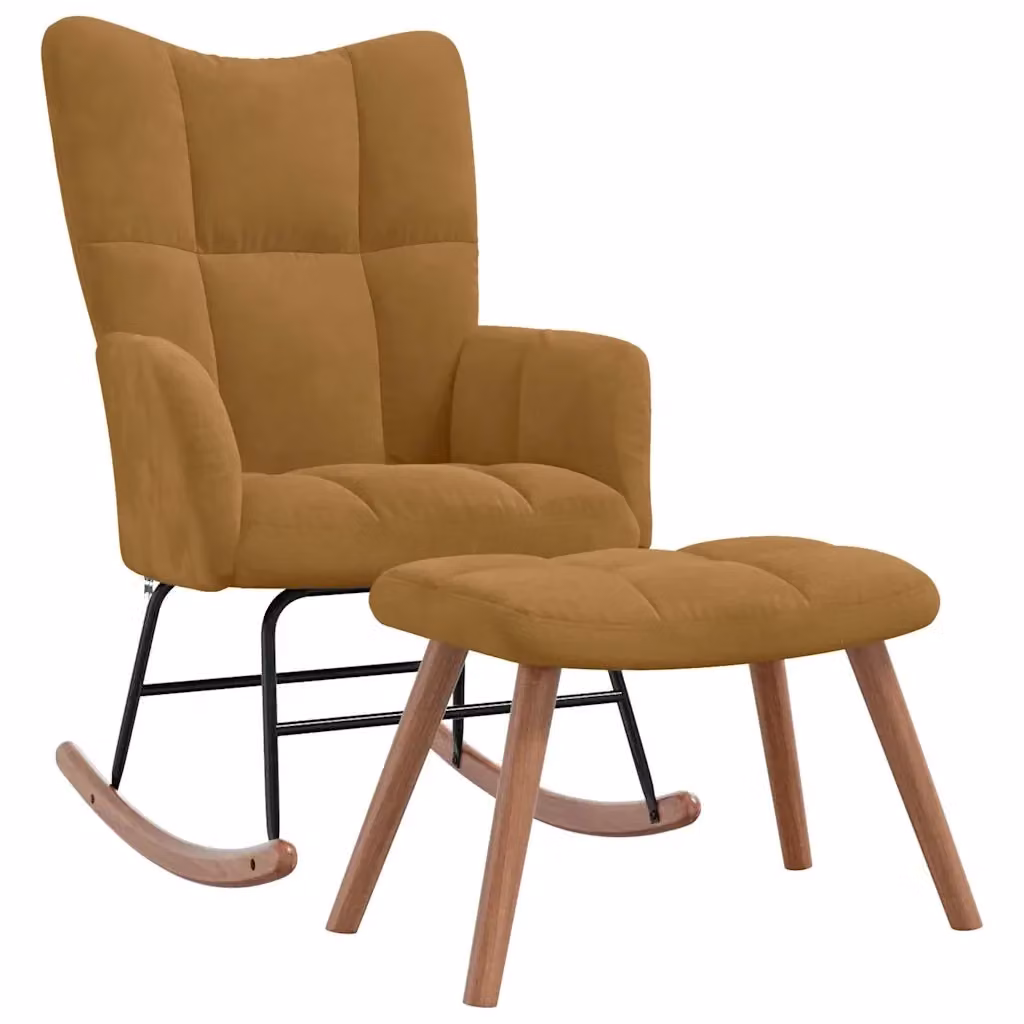 Sedia a dondolo relax con sgabello VIDAXL in velluto marrone e struttura in legno e metallo – 2