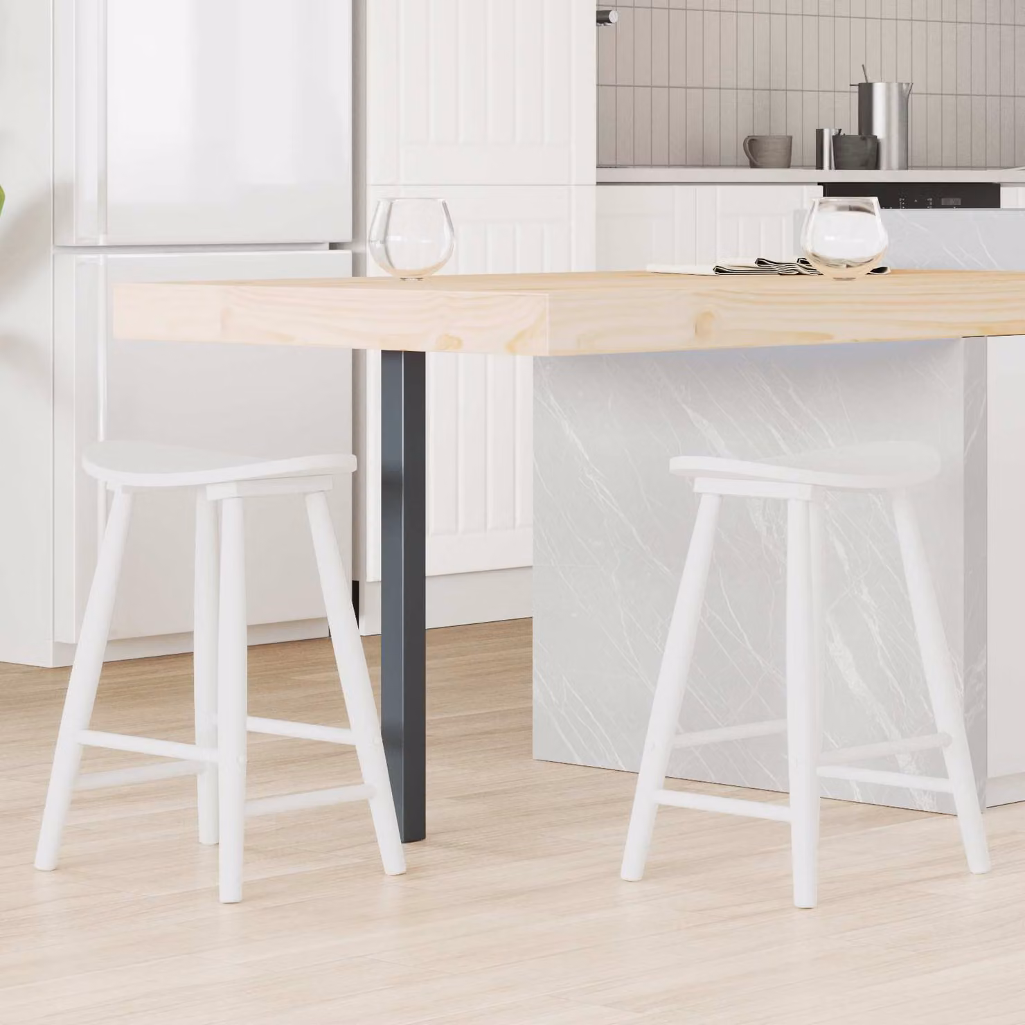 Set di 2 sedie da pranzo vidaXL in legno di gomma bianco L/P/H: 46 x 37 x 63 cm