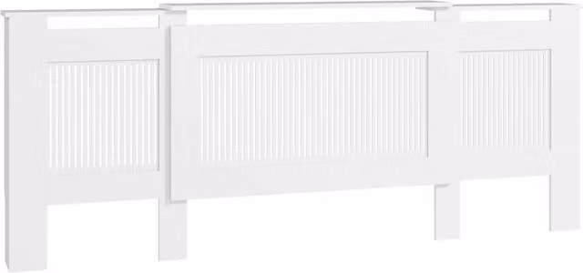 Copertura radiatore estensibile bianca con ripiano e lamelle, 125-201 x 19 x 81,5 cm