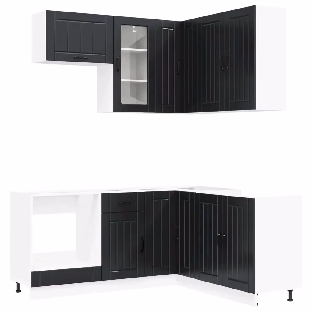 Unità Cucina Minimalista vidaXL Nero con Ante in Vetro, 8 Pezzi in MDF – 2