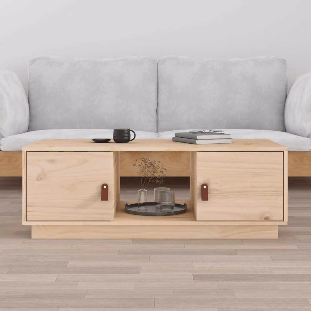 vidaXL Tavolino da Salotto Moderno in Legno Massello di Pino Beige L: 100 cm, P: 50 cm, H: 35 cm
