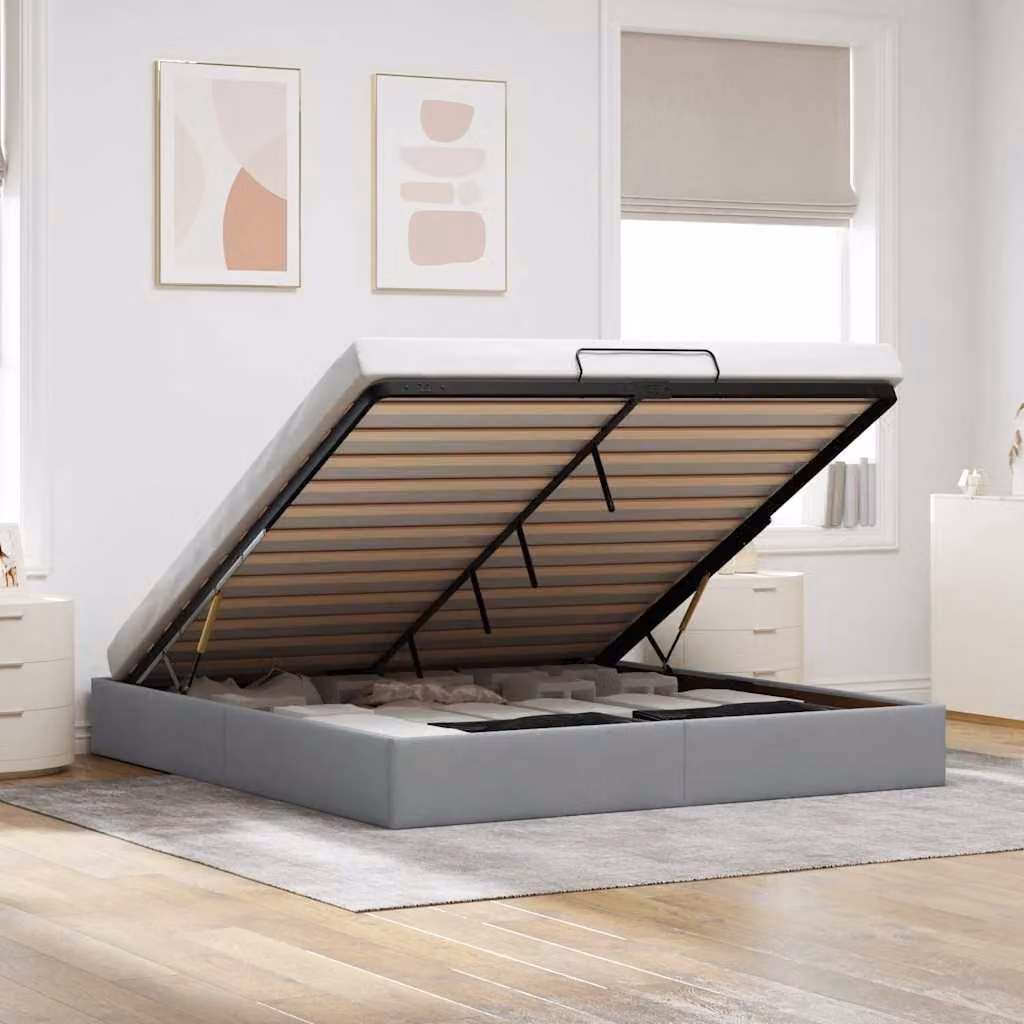 vidaXL Struttura Letto con Contenitore a Sollevamento in Tessuto Grigio L: 200 cm, P: 200 cm, H: 203 cm