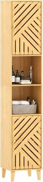 Mobile Colonna Bagno Xylo con 2 Armadietti e 2 Ripiani in Truciolato e MDF, Colore Beige e Marrone, L/P/H: 32 x 30 x 170 cm