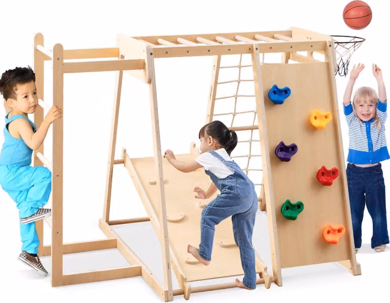 Parco giochi indoor Jungle Gym con scivolo e parete da arrampicata
