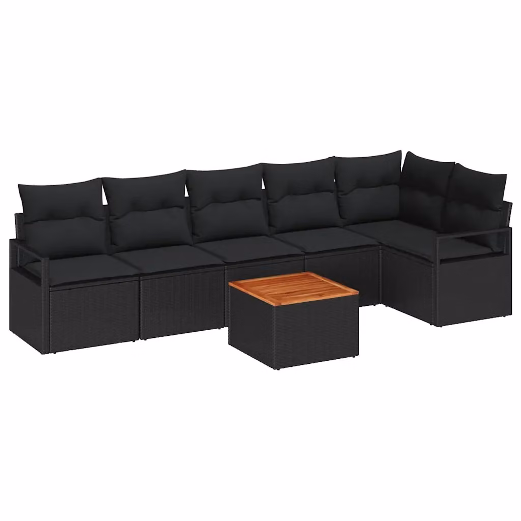Set Divano da Giardino vidaXL 7 Pezzi a Forma di L con Cuscini Nero e Struttura in Acciaio Verniciato a Polvere – 2