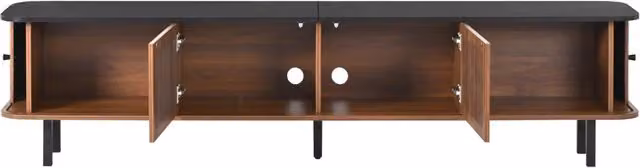 Mobile TV moderno in MDF e PB color noce con ante scorrevoli e griglia, 190x35x45 cm