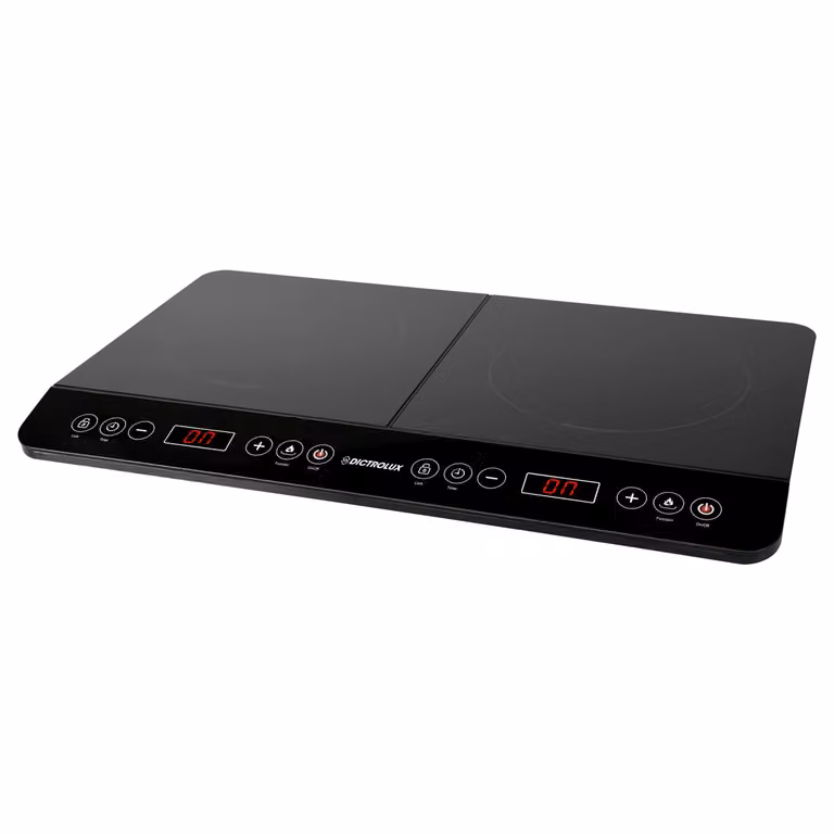 Piastra a induzione doppia Dictrolux Quick Cook Two da 3500W in vetro nero con comandi touch, timer e display digitale