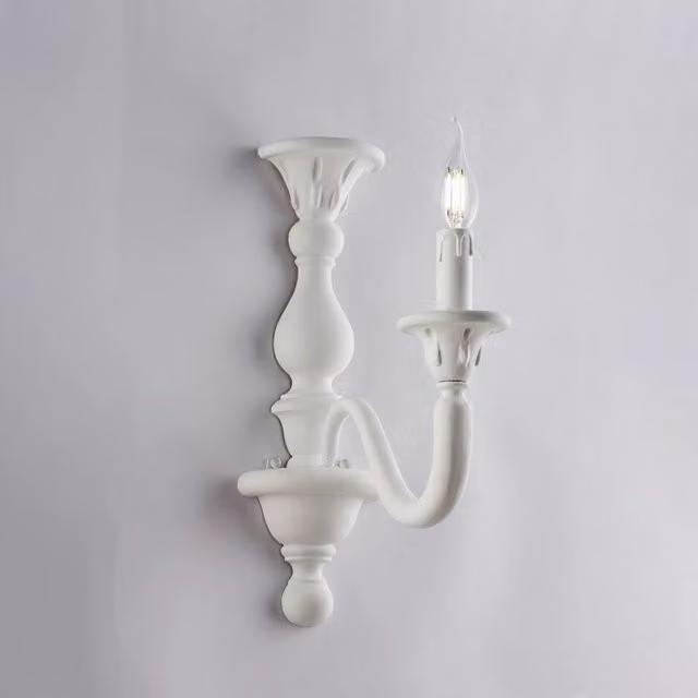 Applique Shabby Chic Lucca Bonetti Illumina in Legno Bianco con 1 Luce E14