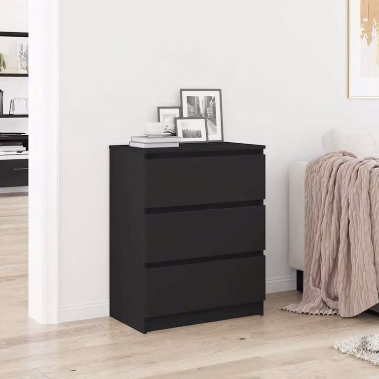 Credenza nera vidaXL in legno multistrato e MDF, stile minimalista, L: 60 cm, P: 35 cm, H: 76 cm