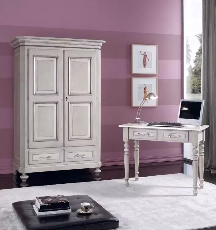Scrivania Shabby Chic in Legno con 2 Cassetti Mobili 2G Grigio Argento L: 105 cm, P: 55 cm, H: 80 cm – 3