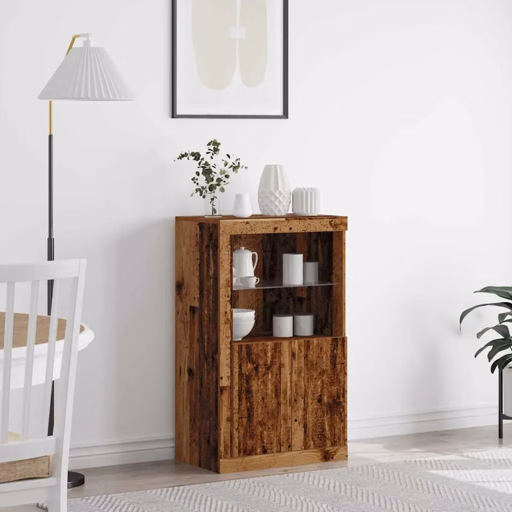 Madia vidaXL con illuminazione LED in legno ingegnerizzato, colore marrone, L 60,5 x P 37 x H 100 cm