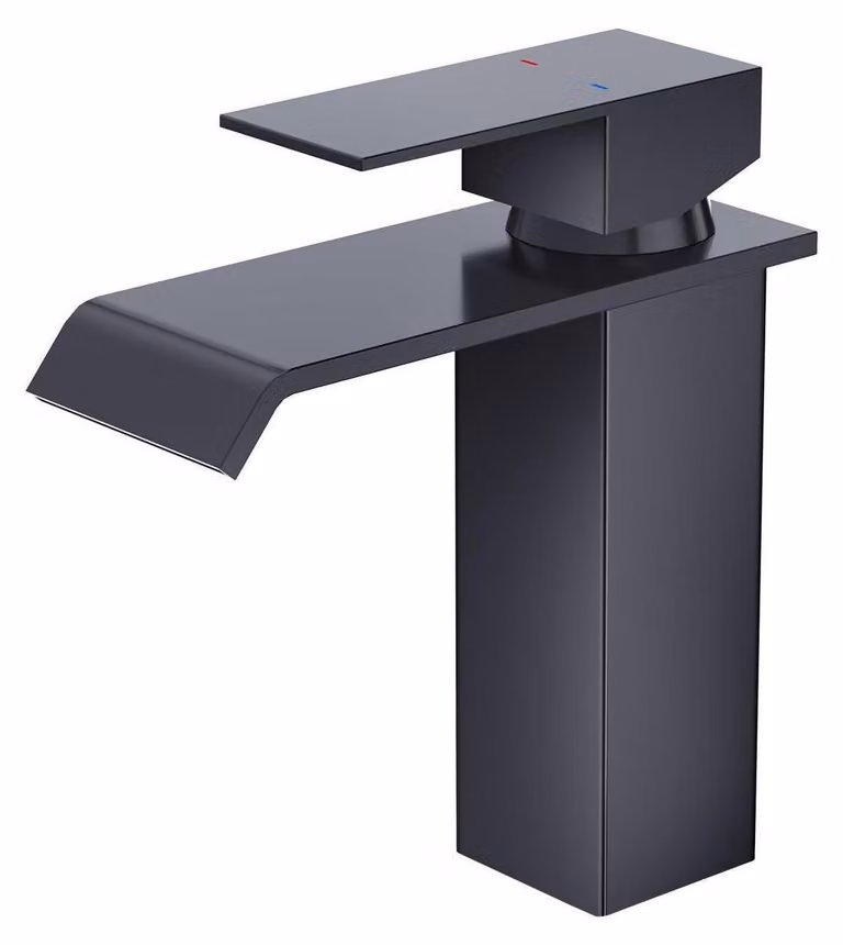 Miscelatore per lavabo a cascata, finitura opaca nera, acciaio inossidabile, con kit di scarico