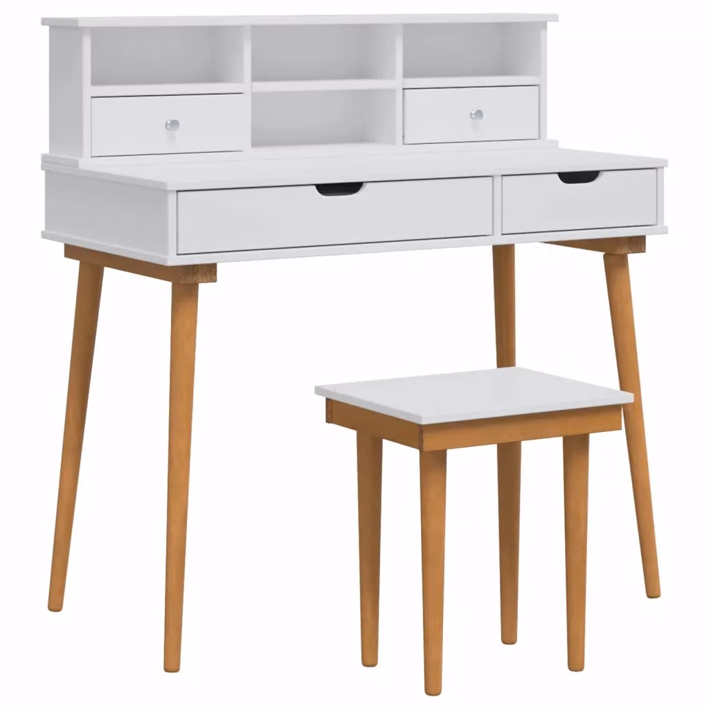 Set Tavolo da Trucco FAUSKE vidaXL 3 pz Bianco L/P/H: 100 x 50 x 103,5 cm – 2
