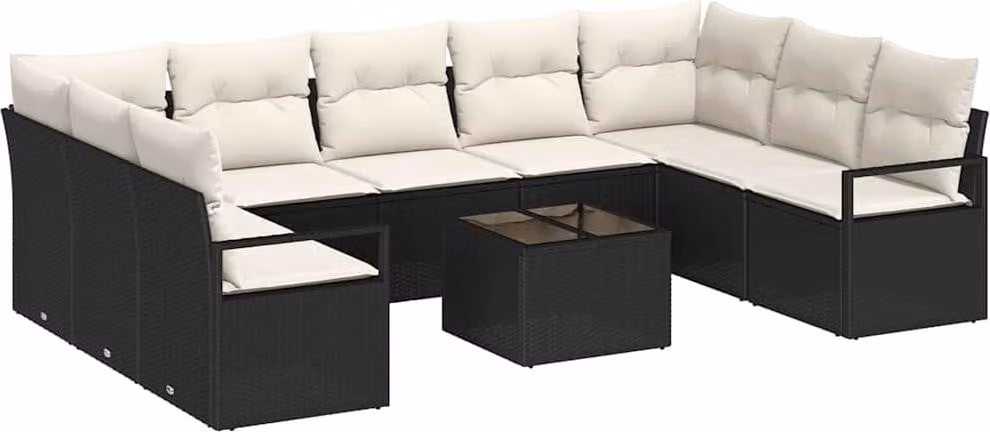 Set di divani con cuscino 10 pcs Nero polyrattan