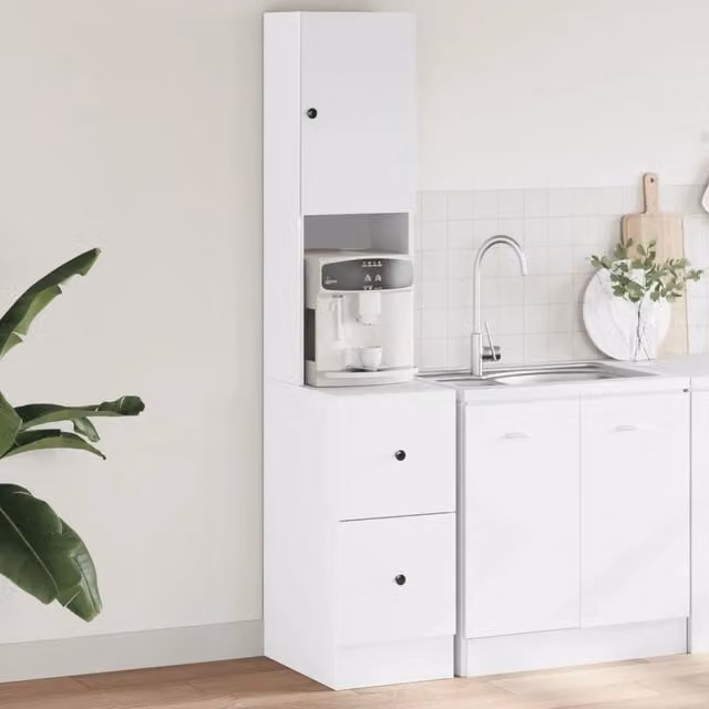 Armadio da cucina moderno Design Mania bianco con ante a battente e cassetti interni L/P/H: 35 x 50 x 180 cm