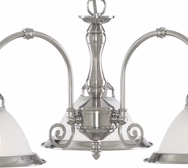 Lampadario a sospensione SEARCHLIGHT in acciaio argento e vetro trasparente con 3 luci E27 per cucina e sala da pranzo
