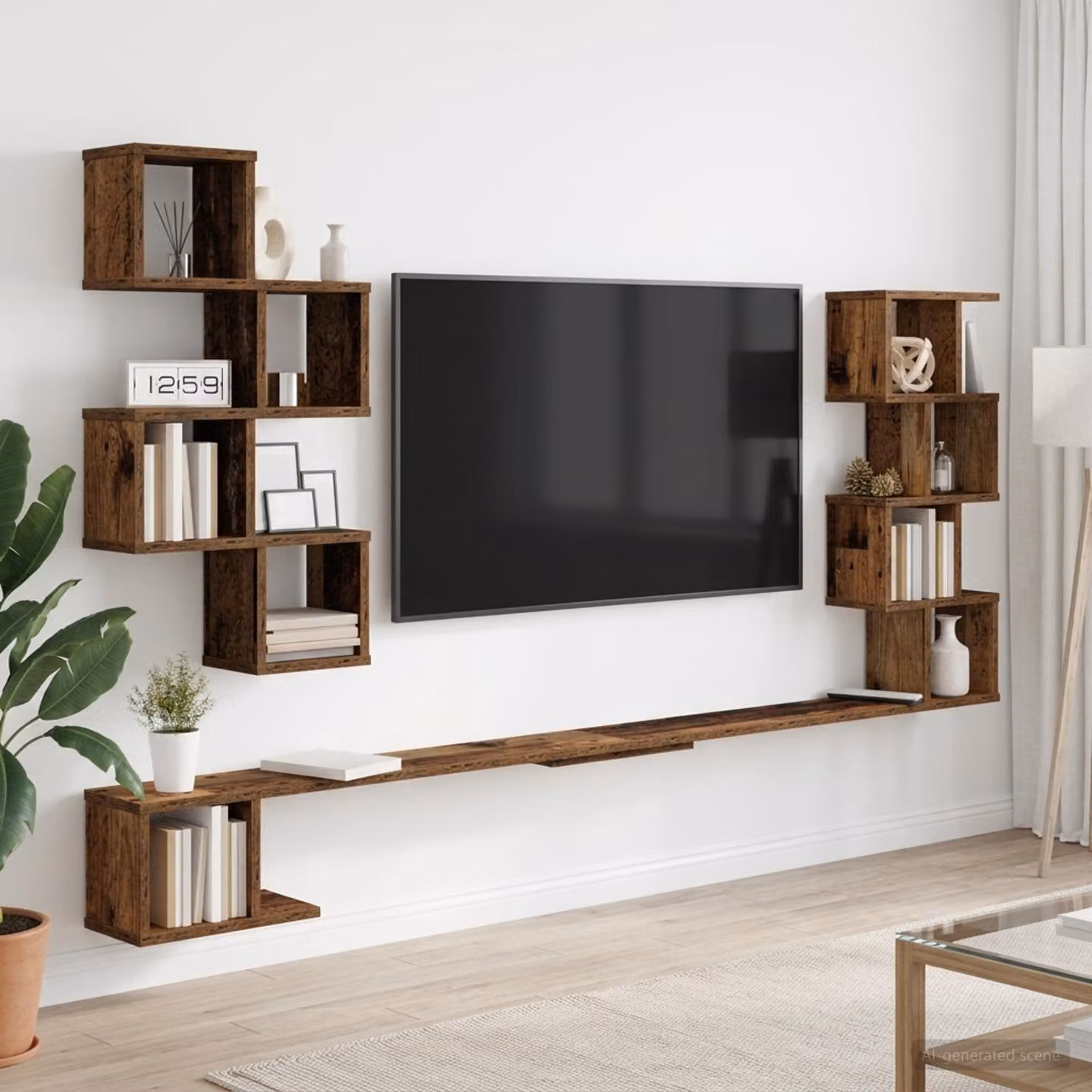 vidaXL Mensola per TV da muro in legno moderno colore marrone L: 200 cm, P: 15 cm, H: 94 cm