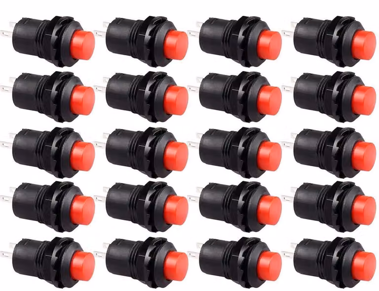 20 interruttori a pulsante SPST (a un polo e a un contatto), autobloccanti, 250V/1,5A, 125V/3A, colore rosso