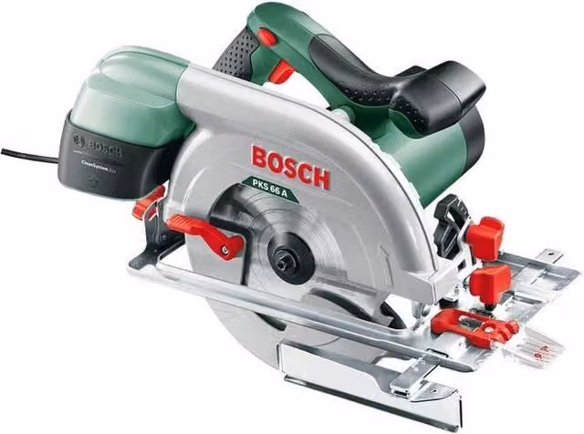 Sega Circolare Bosch PKS 66 A con CutControl e CleanSystem, Potenza 1600 W, Diametro Lama 190 mm, Profondità di Taglio 66 mm, Colore Nero e Verde