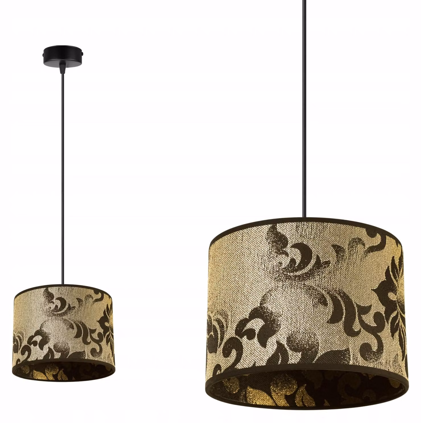 Lampada a sospensione, lampadario, paralume, motivo dorato