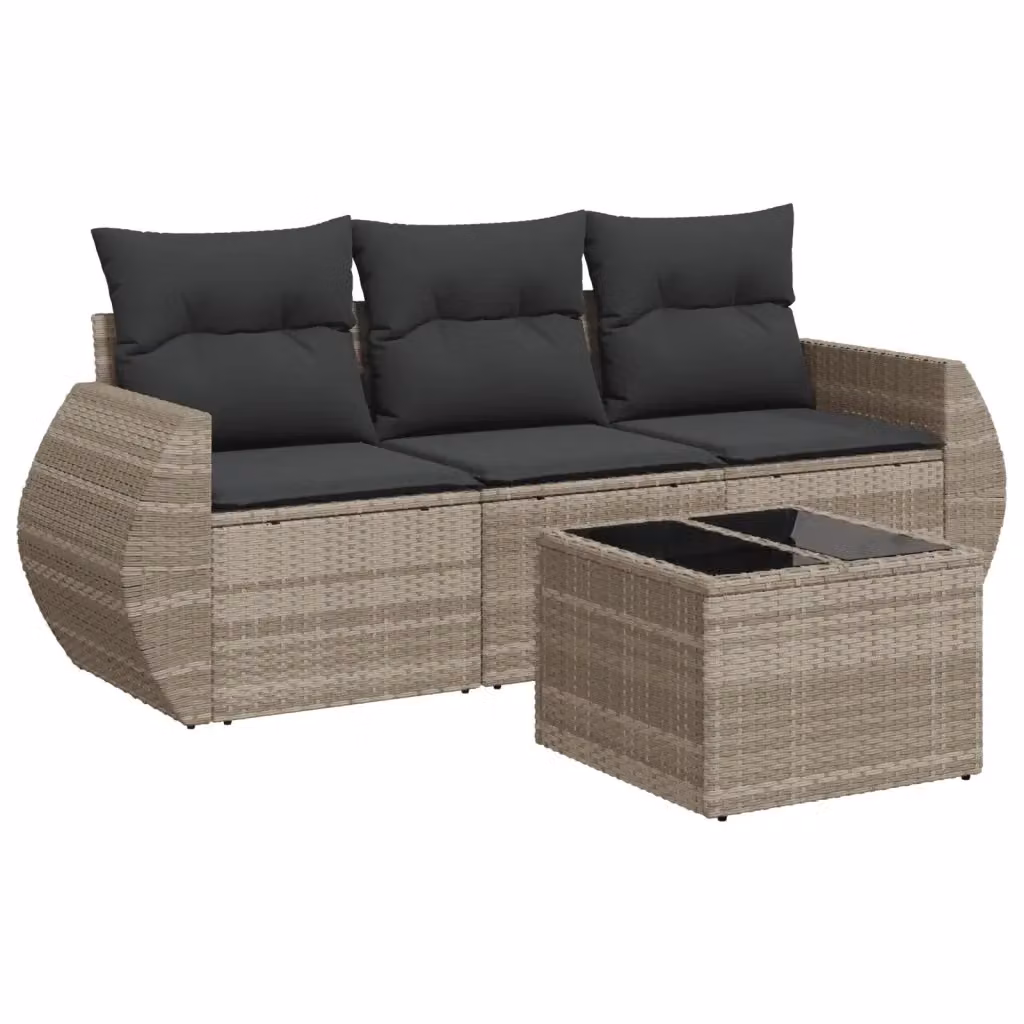 Set Divano da Giardino vidaXL 4 Pezzi con Cuscini Grigio Moderno in Polyrattan e Acciaio – 2
