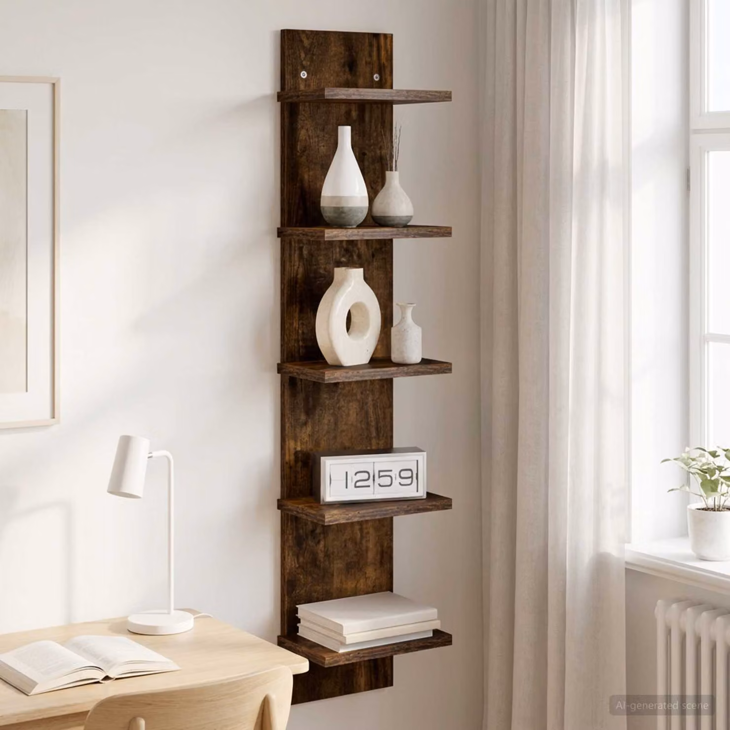 Scaffale da parete moderno vidaXL in legno color marrone opaco L/P/H: 22 x 15 x 100 cm