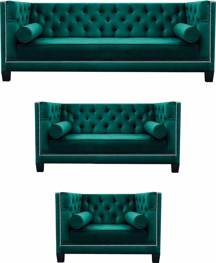 Luxus Grün Chesterfield Design Garnitur 3tlg Sofas Couch Wohnzimmer 3+2+1
