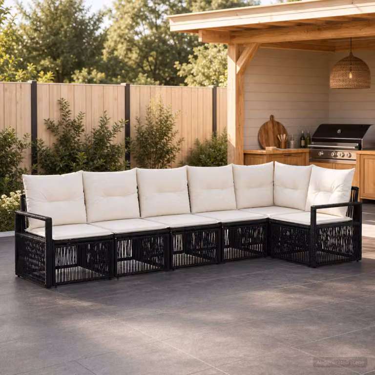 Set Divano da Giardino vidaXL 6 pz L-Shape Nero con Cuscini Imbottiti e Struttura in Metallo