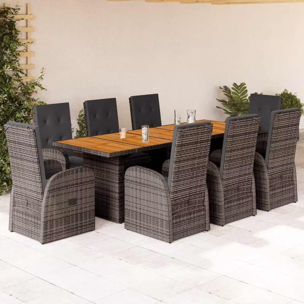 Maison Exclusive - Set da pranzo da giardino 9 pezzi con cuscini in polyrattan grigio