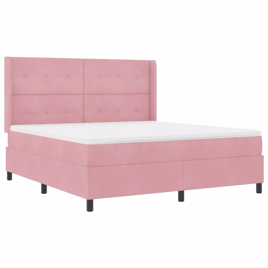 Letto a molle moderno vidaXL in velluto rosa con illuminazione LED sottostante L: 180 cm, P: 200 cm, H: 280 cm – 2