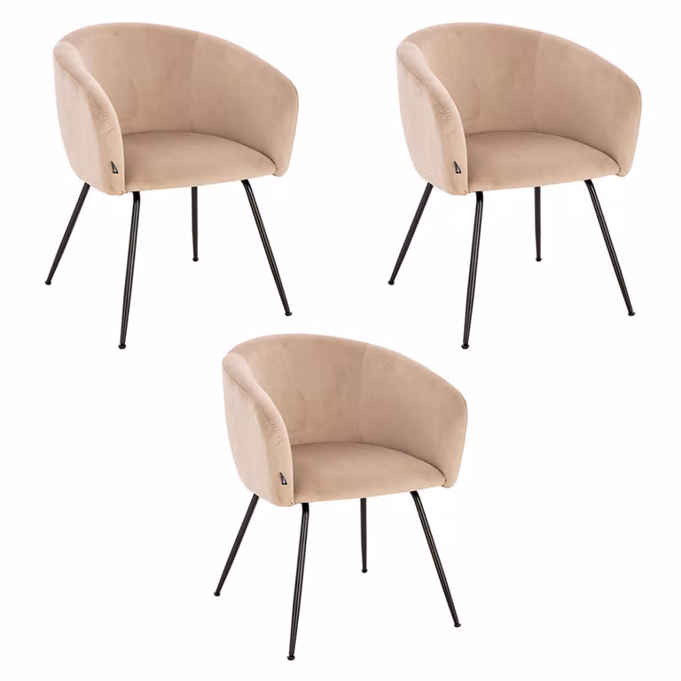 Home Deluxe - Sedia imbottita ARIA - 3 pezzi, colore: beige velluto - imbottitura morbida, carico massimo 120 kg I Sedia da cucina Sedie da pranzo Sedie da sala da pranzo
