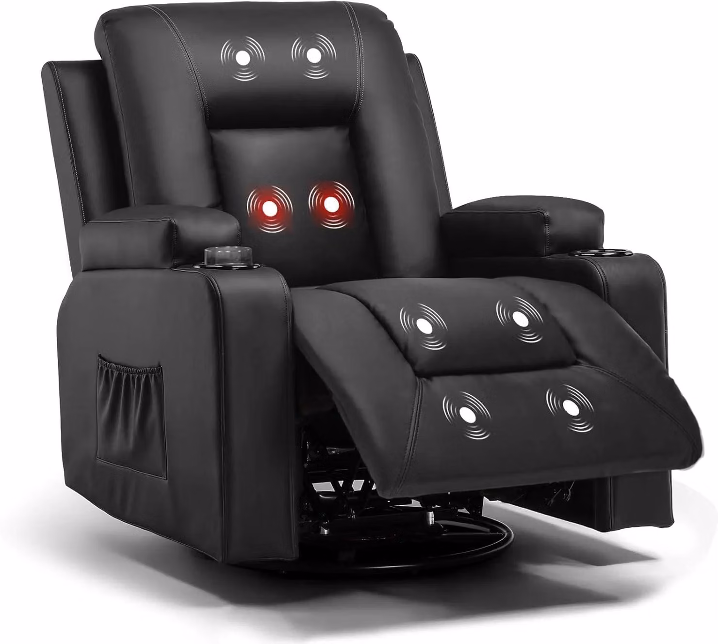 Poltrona reclinabile con funzione relax - Poltrona massaggiante e reclinabile - Rotazione a 360° - Colore: nero