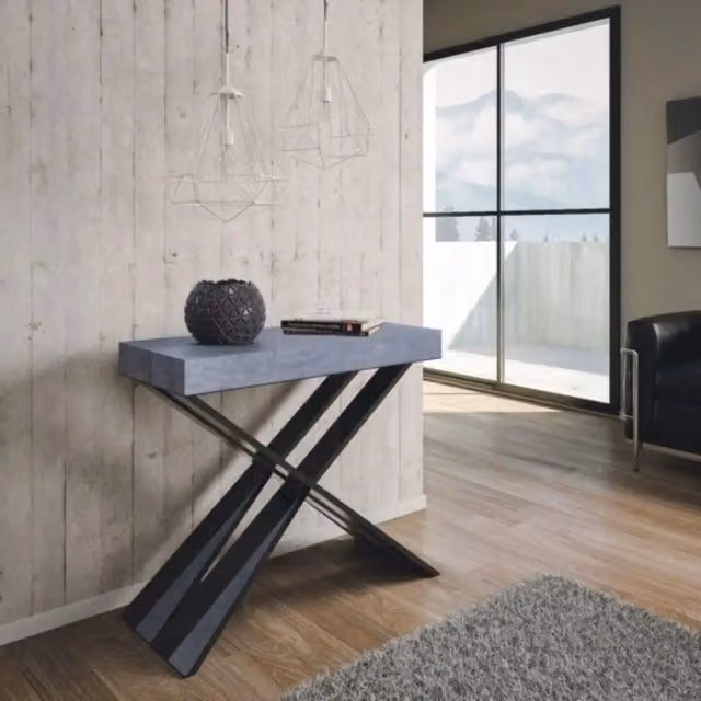 Consolle allungabile Diago Premium Itamoby colore cemento e gambe antracite L/P/H: 90 x 40/300 x 77 cm