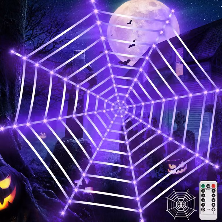 Luce a forma di ragnatela a LED, 3,6 metri, 120 LED, 8 modalità, decorazione per Halloween