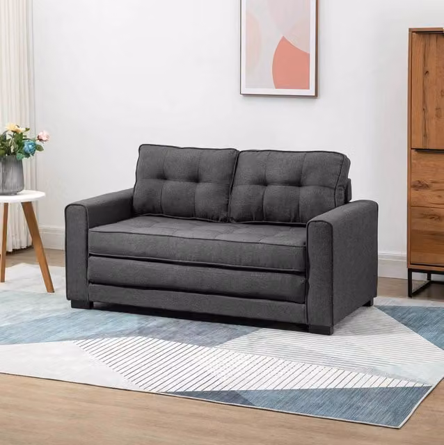 Divano letto 147.5x75x85 cm trasformabile in letto; struttura in legno e poliestere; grigio