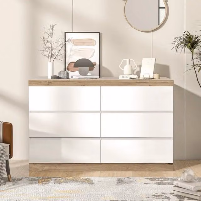 Cassettiera 6 Cassetti con Serratura ¨C Xylo ¨C Bianco e Rovere, MDF