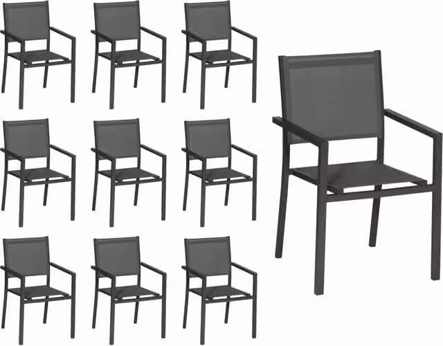 Set di 10 sedie in alluminio antracite - textilene grigio