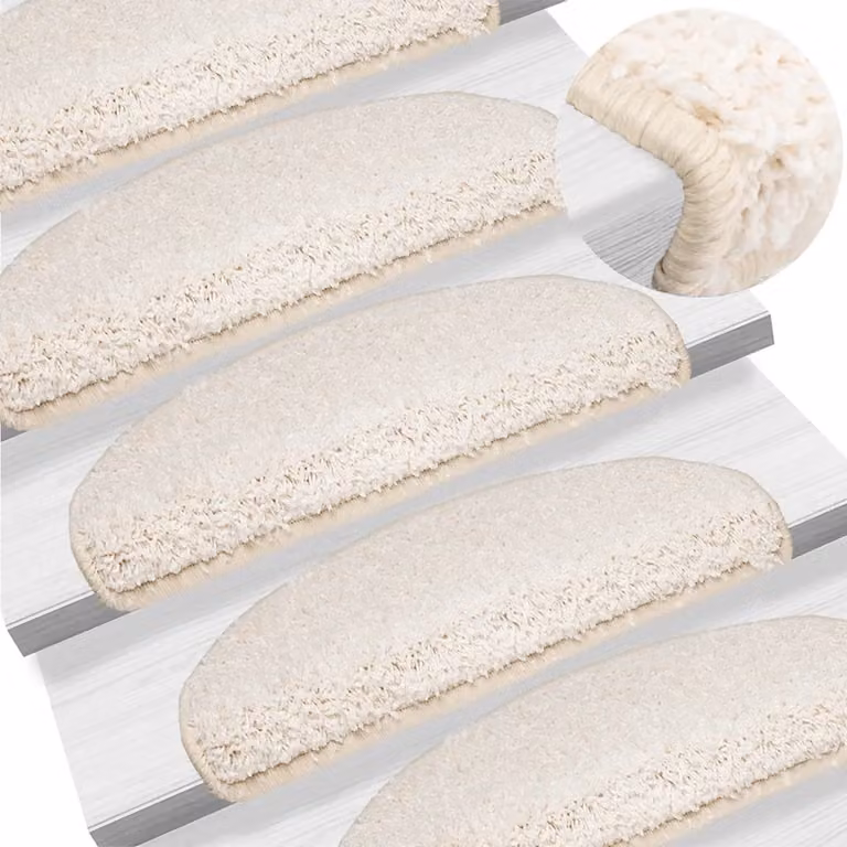 vidaXL Set di 15 Tappetini per Scale Semicircolari Grandi, Bianchi, Antiscivolo e Assorbenti, L 65 x P 40 x H 4 cm