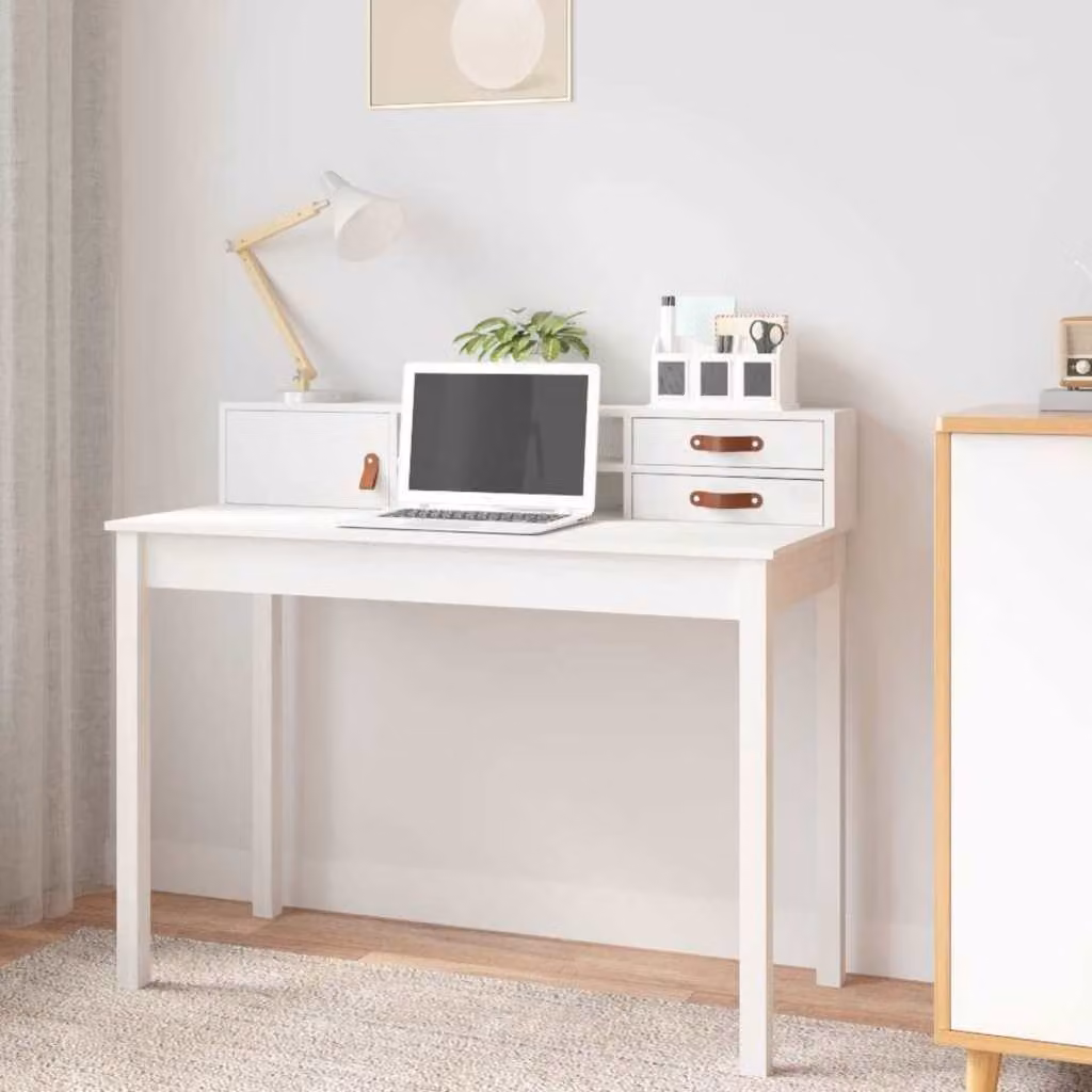 Scrivania da ufficio bianca vidaXL in legno di pino, L 110 cm x P 50 cm x H 93 cm
