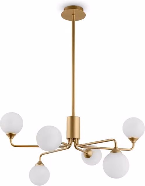 Lampadario a sospensione moderno Maytoni Alexis con 6 luci G9 in metallo e vetro oro e bianco