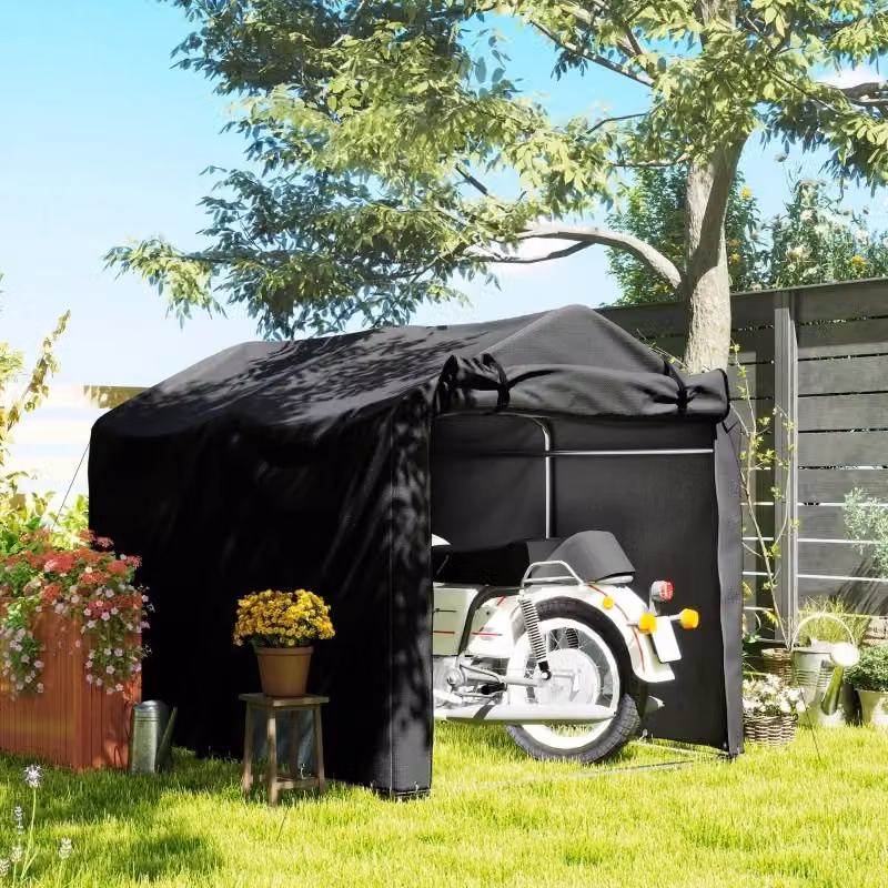 Garage portatile Komhtom con tetto a capanna, impermeabile e resistente ai raggi UV, struttura in acciaio e metallo, colore nero, L 220 x P 157 x H 165 cm – 2