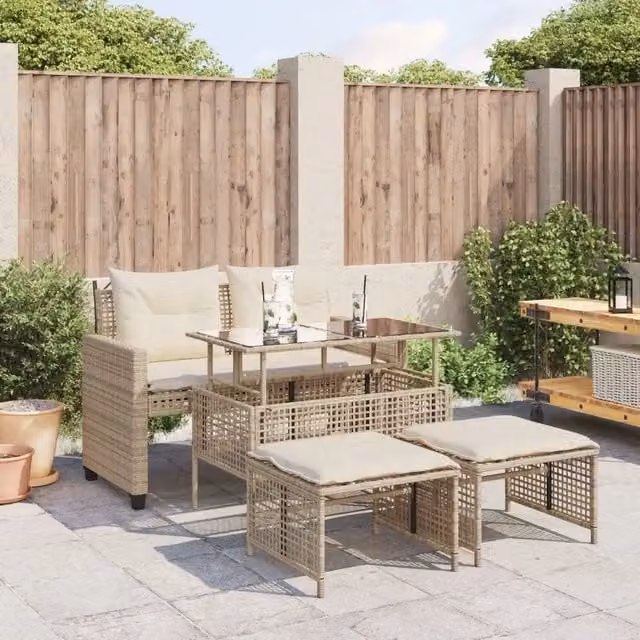 Set Divano da Giardino 4 pz con Cuscini Beige Polyrattan Vetro 368138