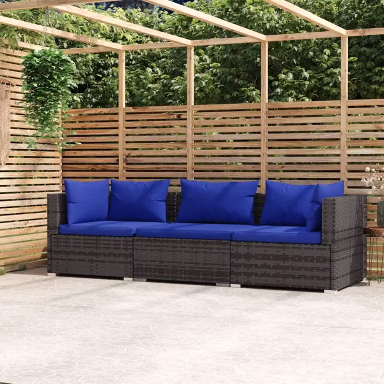 Maison Exclusive - Divano a tre posti con cuscini in rattan sintetico grigio