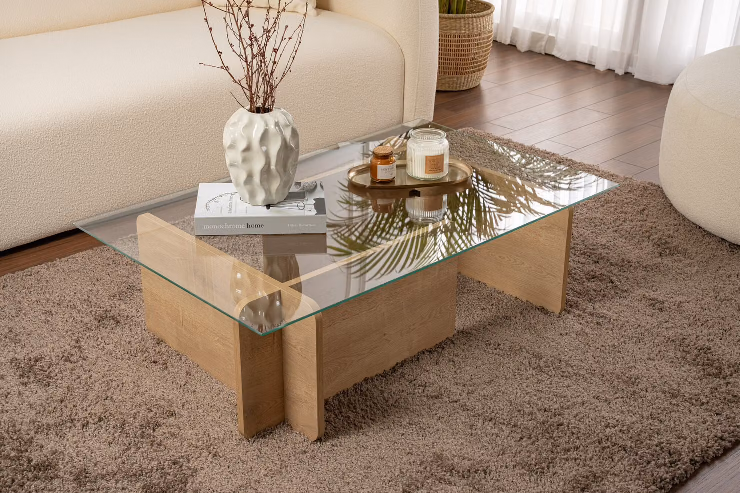 Skye Decor, Flavio - Honey Oak, tavolino, rovere, vetro temperato 100 %, 105 x 65 x 30 cm