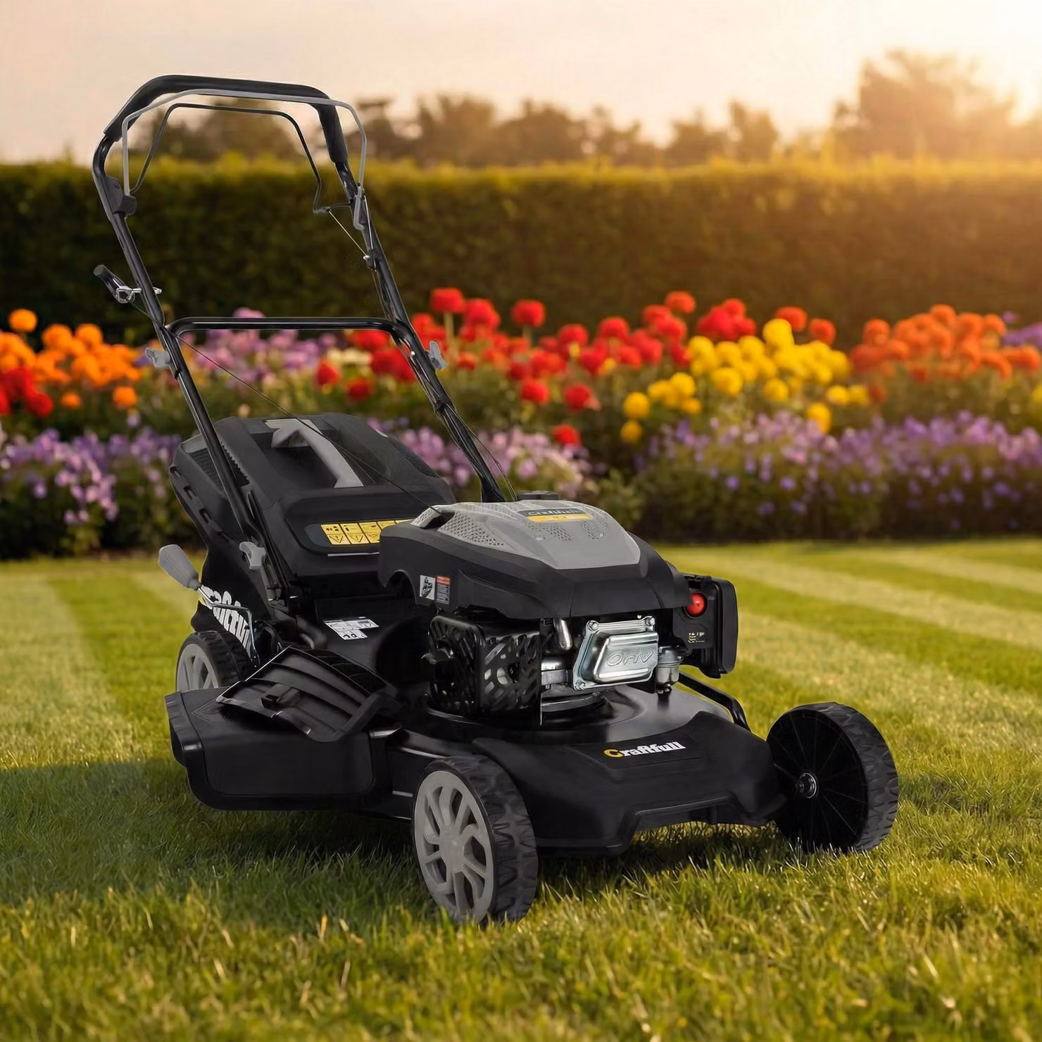 Rasaerba a benzina Craftfull Premium CR-196-30 | semovente - larghezza di taglio 53 cm - 4 in 1 - taglio - mulching - scarico posteriore e laterale - pieghevole