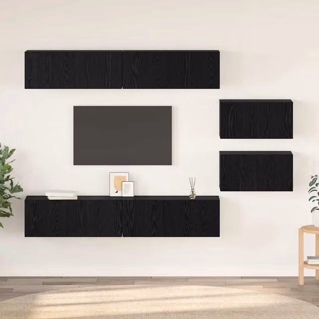 Set mobile TV 6 pz Rovere Nero Legno ingegnerizzato 3393160