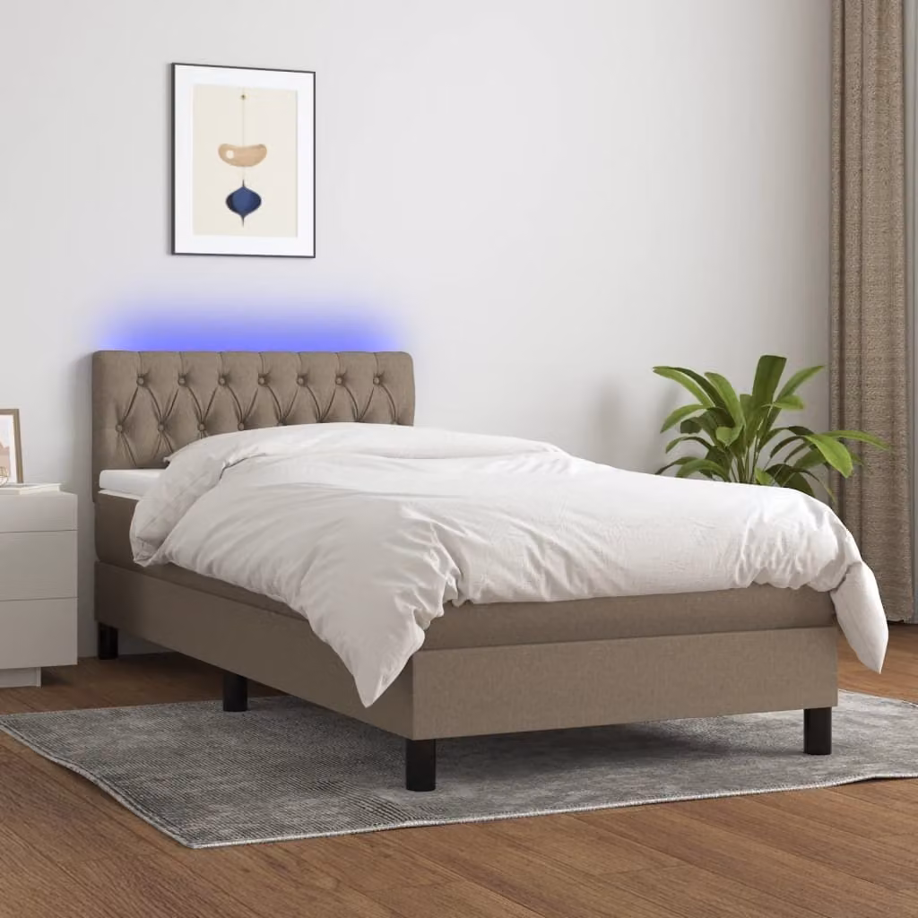 Maison Exclusive - Letto a Molle con Materasso e LED Tortora 100x200cm in Tessuto