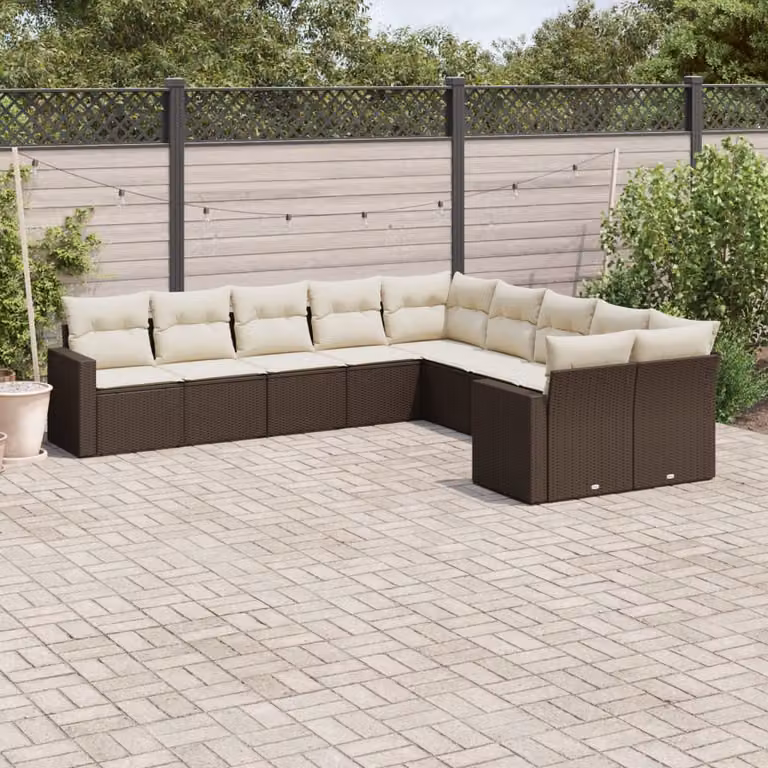 vidaXL Set Divani da Giardino a L con Cuscini Marrone e Bianco in Polyrattan e Metallo